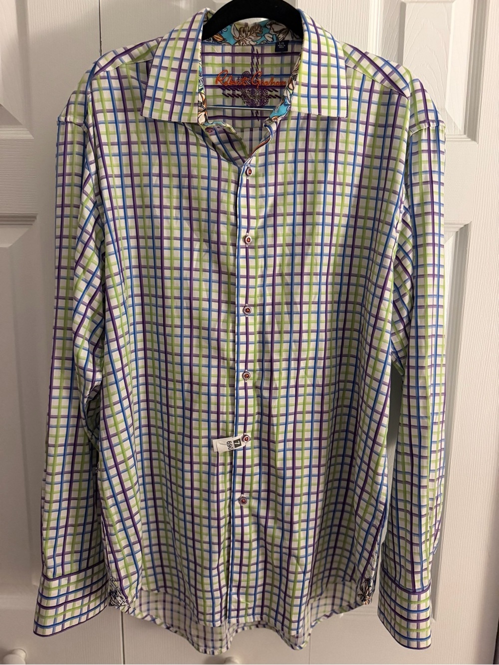 Robert Graham Men’s Large Checkered Dress Shirt with Decorative Flip Cuffs